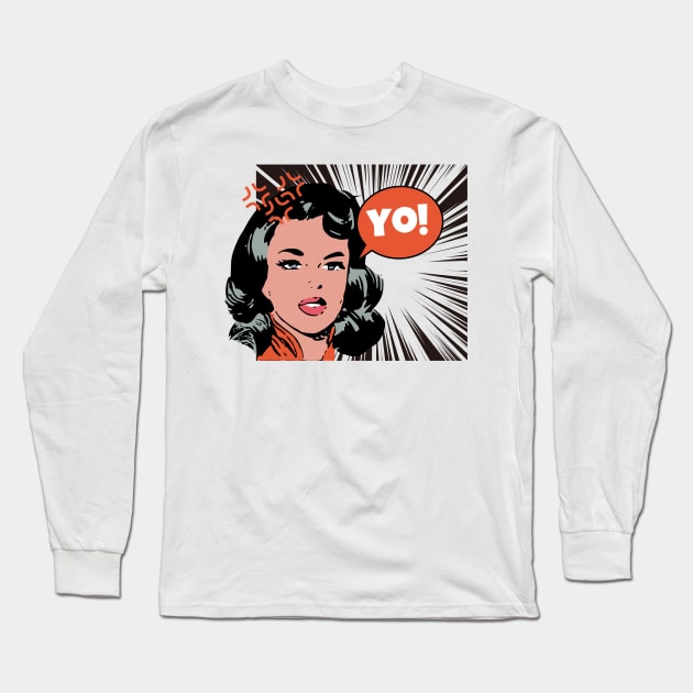 Oranye Comic Yo!: Playful Pop Culture Charm Long Sleeve T-Shirt by neverland-gifts